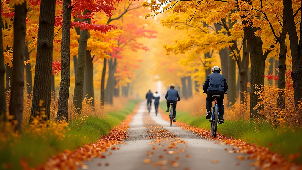 Scenic forest trail with autumn colors and quiet cycling path through South Bohemia countryside