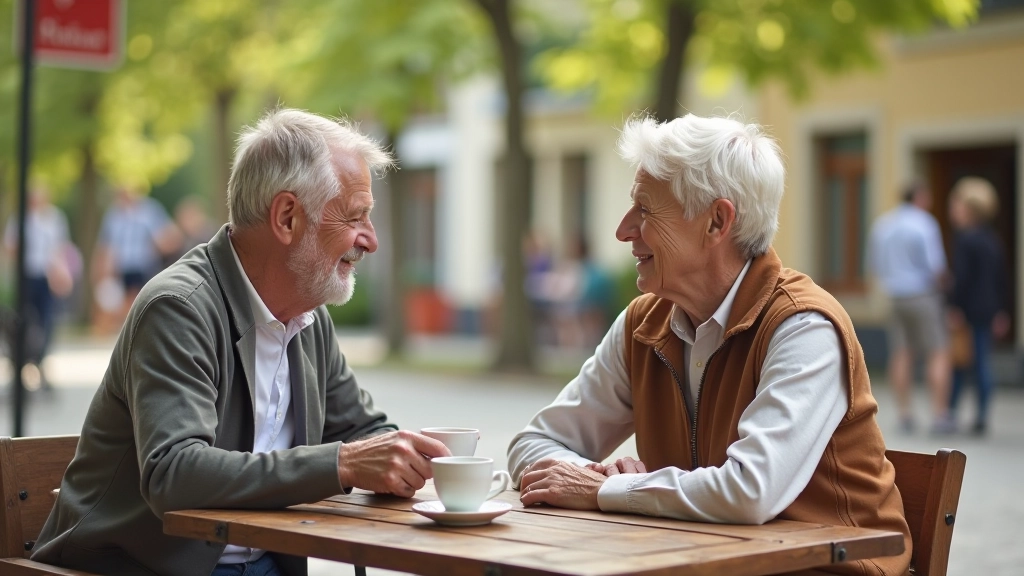Retirees enjoying a peaceful break at a cycling café stop